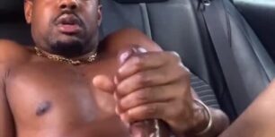 Hot black guy having a huge orgasm in the back seat of his car