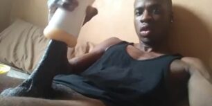 African dude using a flesh light to masturbate for the first time