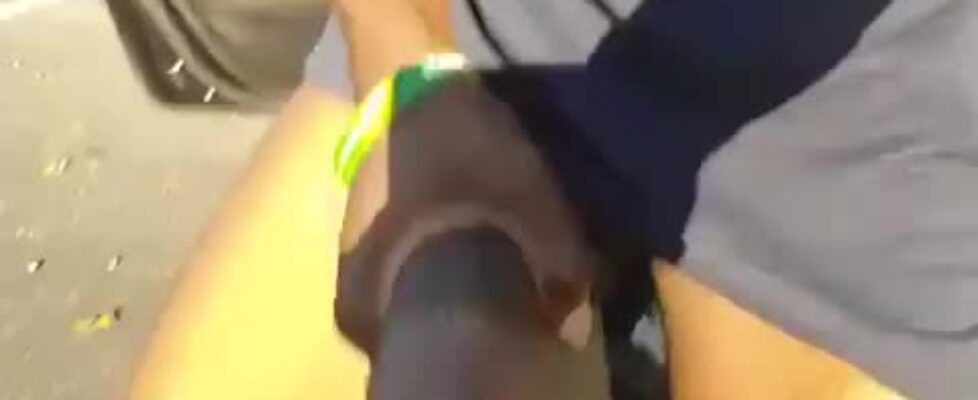 Horny black guy showing his huge cock on the street