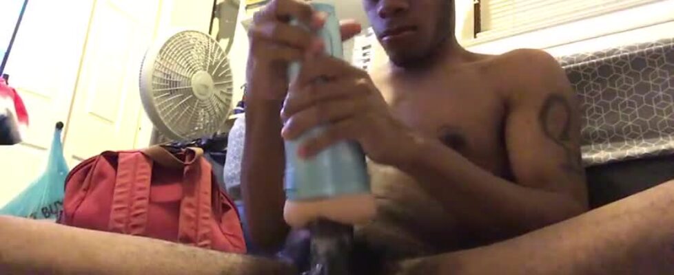 Horny straight thug using a fleshlight for the first time to masturbate