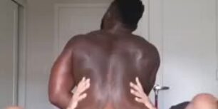 Hot big muscle black dude riding a huge white cock