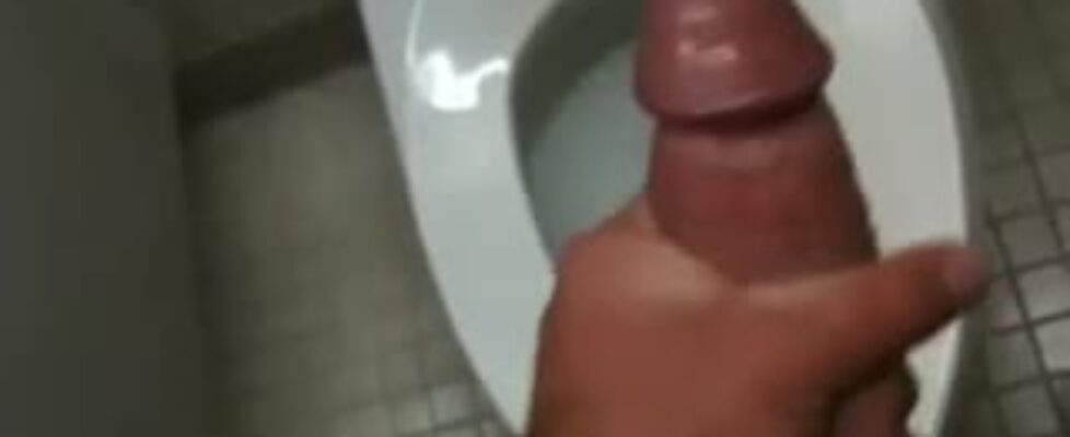 Giving my cock a good relaxing massage in the public bathroom