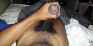 Sexy black guy jerking with a nice cumshot