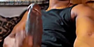 Horny black guy rubbing his fat delicious monster cock