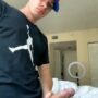 Cute young dude rubbing his long delicious cock solo