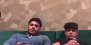 Two best friends masturbate together while watching porn