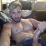 Hot muscular latin stud strokes his tasty curved cock