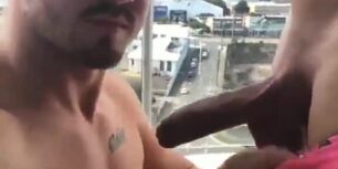 Sucking my boyfriend cock in the hotel balcony