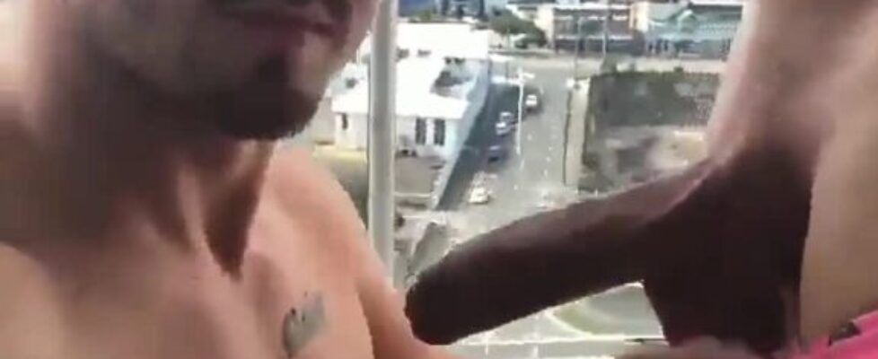 Sucking my boyfriend cock in the hotel balcony