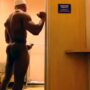 Black hung muscle dude naked and jerking off in the changing room