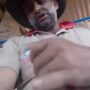 Horny farmer records himself masturbating in the farm