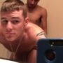 Latin brunette fucks his roommate in front of bathroom mirror