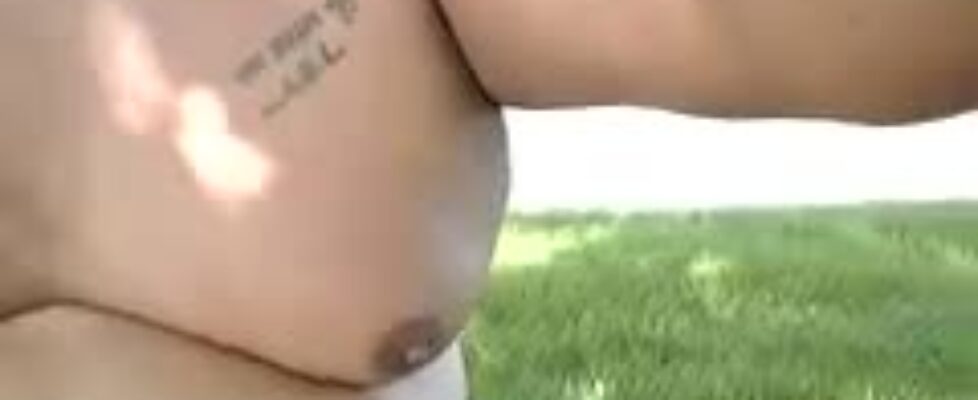 Nude chubby dude jerking off in a public park