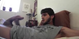 Bearded young dude strokes his cock real hard