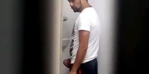 spying on a hot guy jerking off in a public bathroom