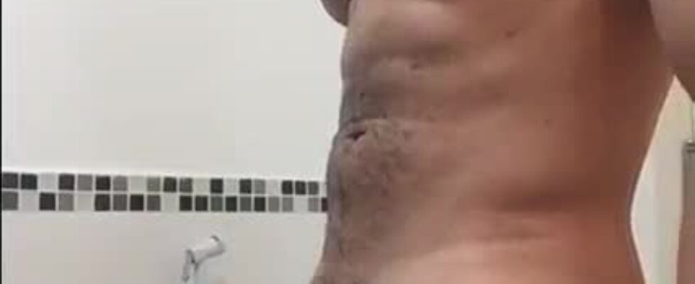 Stroking my huge long meaty cock in the shower