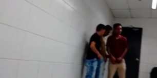 Group of young guys meet in the public bathroom to masturbate