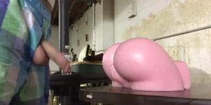 Hairy latin dad fucking a plastic ass toy