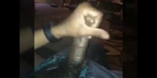 Horny bearded nigga masturbating his uncut beefy cock