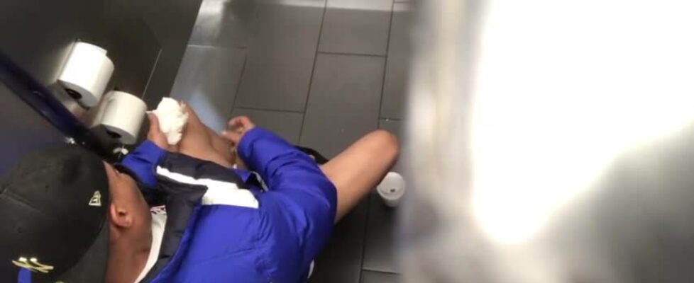 Caught jerking off in a public toilet while shooting a load