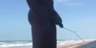 Pissing nude ath the beach