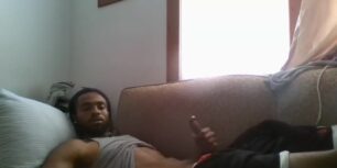 Handsome black dude caught jerking off by his wife webcam