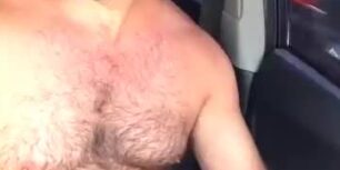 Naked hairy bear masturbates in his car