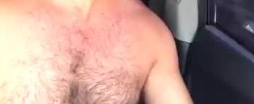 Naked hairy bear masturbates in his car