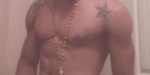 Hot muscled nigga wanking his cock on the shower
