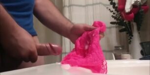 Stroking my cock and shooting a load on a panties