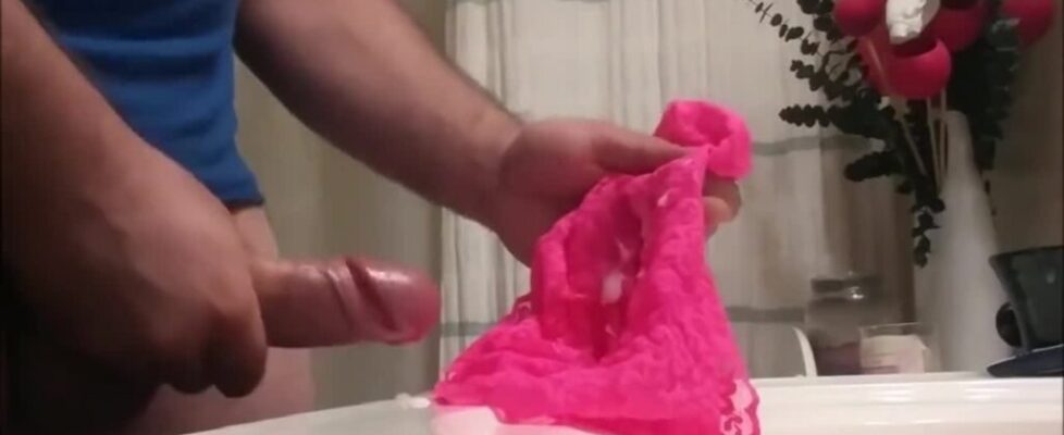 Stroking my cock and shooting a load on a panties