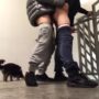 Horny young guy fucking on the stairs of the building