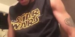 Cute black college twink stroking his fat cock