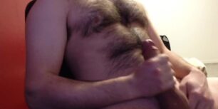 Hairy guy masturbating until he shoots a load