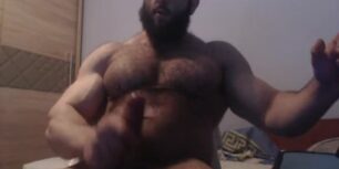 Big strong muscle guy stroking his cock on webcam