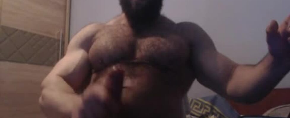 Big strong muscle guy stroking his cock on webcam