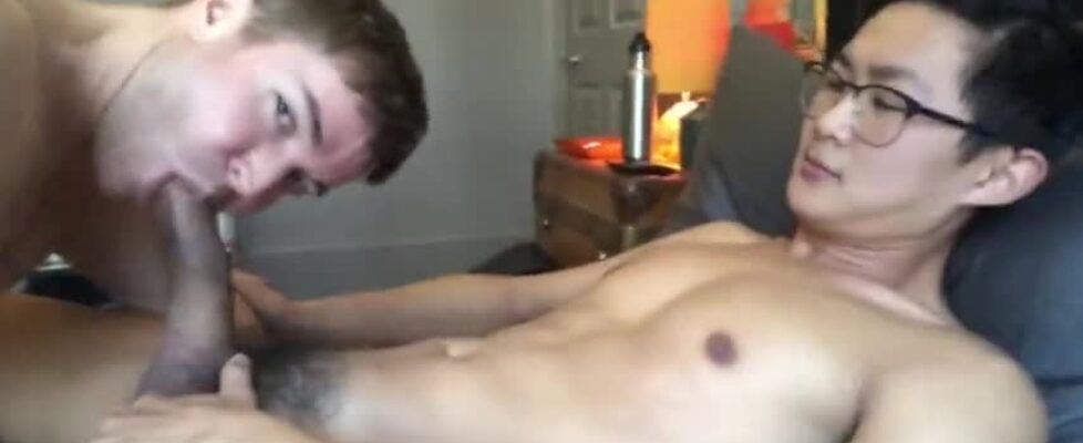 Hung asian barebacks a white Jock