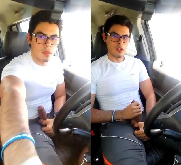 Latin guy jerks off in the car
