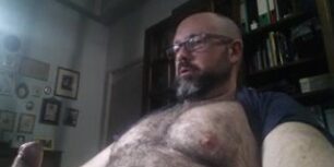 Big hairy daddy wanking his fat cock on webcam