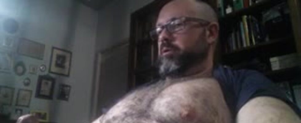 Big hairy daddy wanking his fat cock on webcam