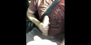 Horny dad pulls his huge cock out while driving