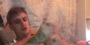 Blonde young guy showing his tatsty monster cock