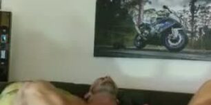 Sexy stud pees while her ass is masturbated