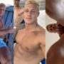 Trentw and friends show off this bodies to the vegas strip from the hotel window
