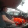 Horny muscular fireman wanking his cock before work in the car