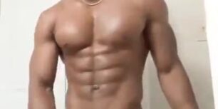 Hot muscled black twink jerking off on cam